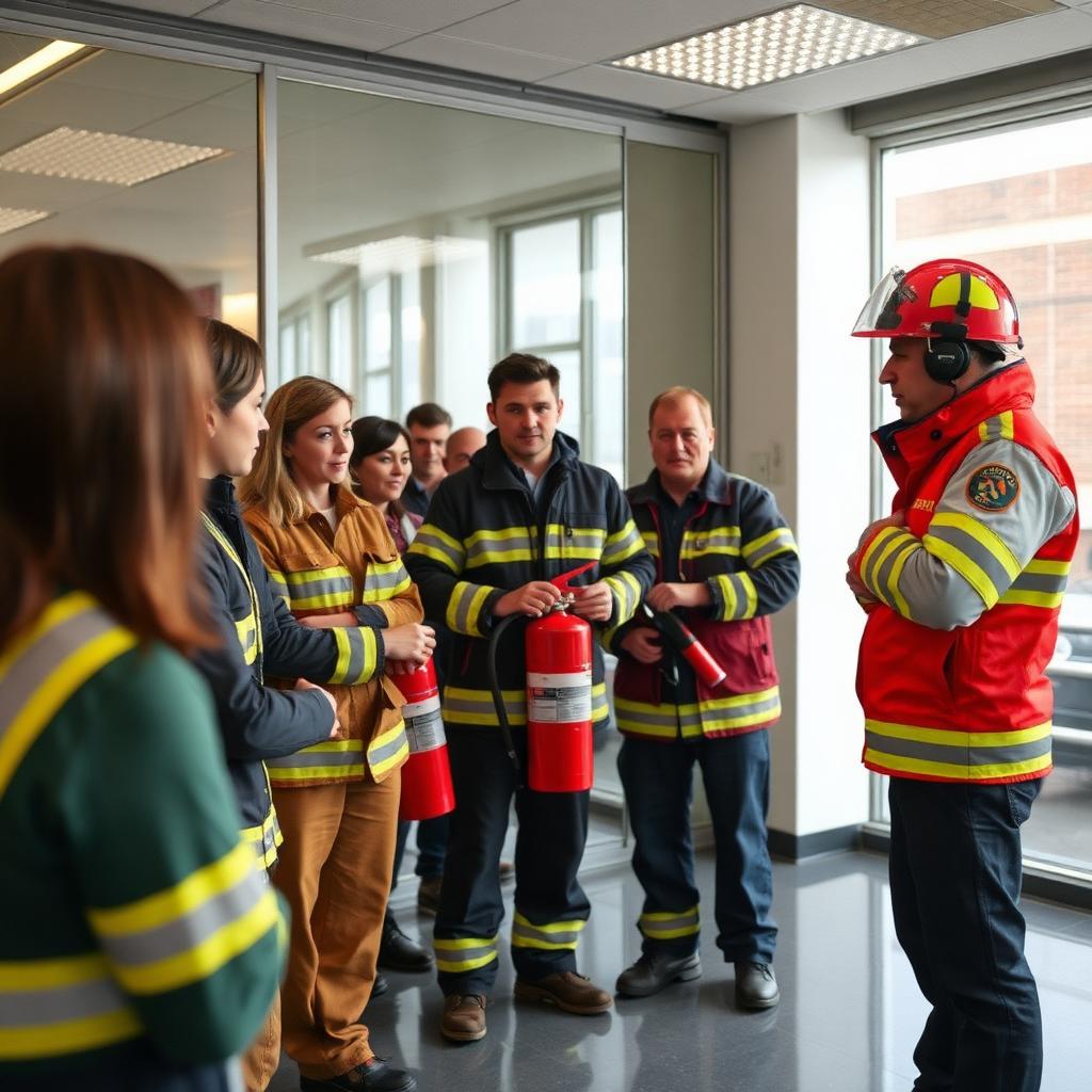 Treinamento de brigada de incêndio em edificação comercial